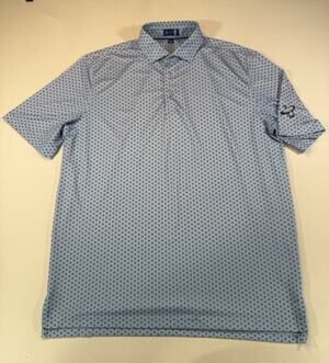 Stitch Polo Mens L Light Blue Dot Short Sleeve Performance Golf Shirt Stretch